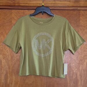 MICHAEL Michael Kors Gold/Sliver  Studded Olive Green Top, size XS